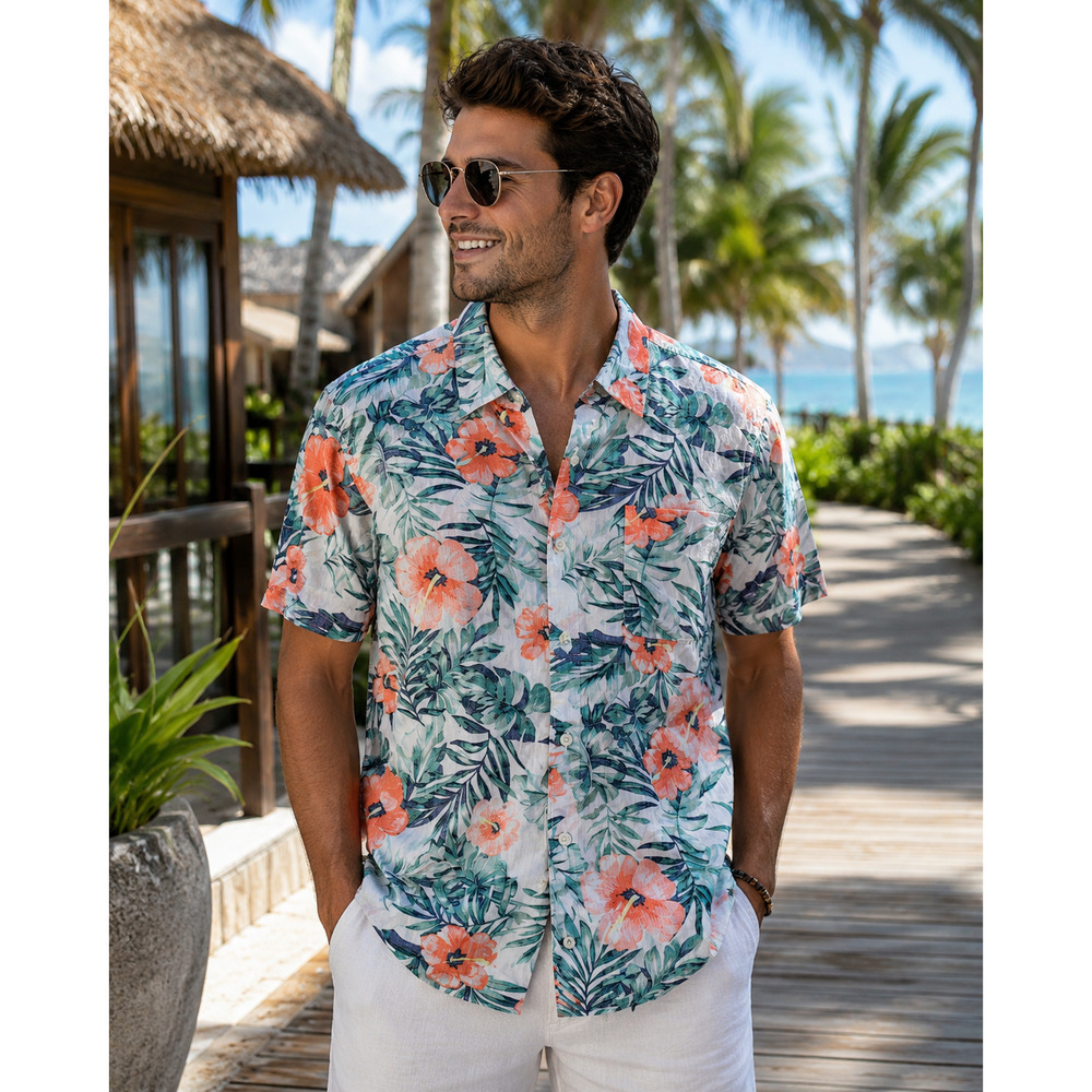 IZOD Saltwater Hawaiian Tropical Camp Shirt  Small Resort wear Cruise Vacation